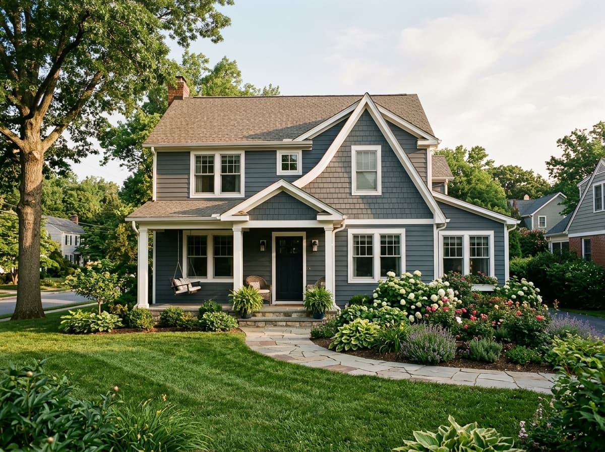 Maryland craftsman single-family residence with landscaped front garden representing home and renters property coverage